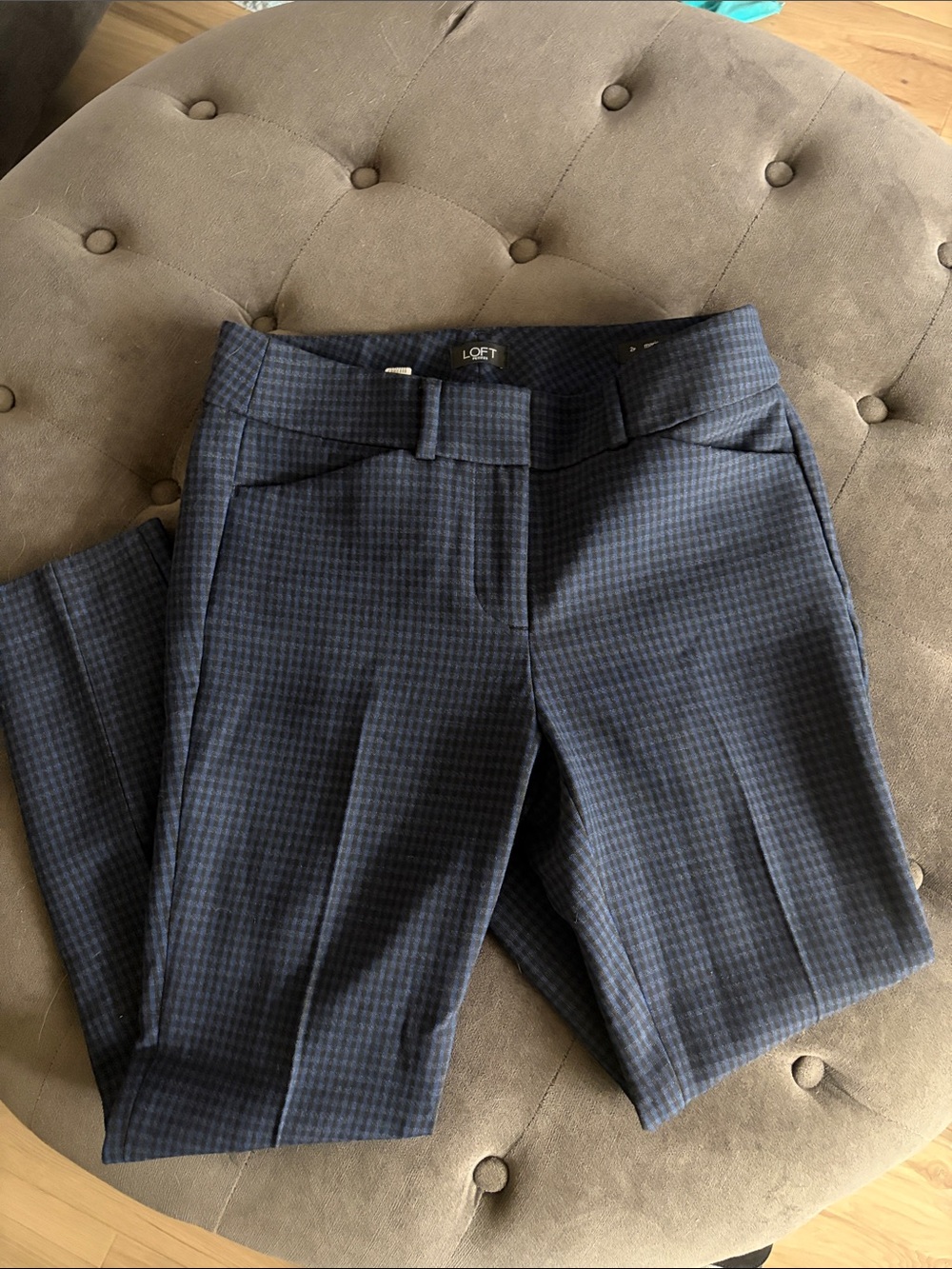 LOFT Blue Black Houndstooth Straight Dress Pants size 2petite